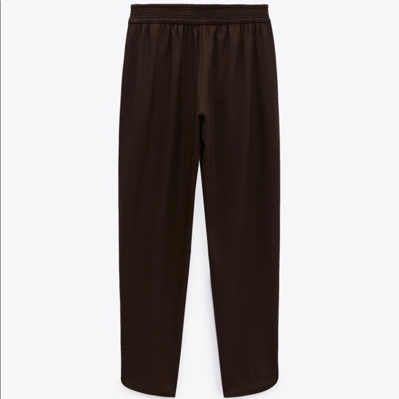 ZARA NWT SOLID BROWN CASUAL PANTS ELASTIC WAIST SIZE X-LARGE - Picture 3 of 6